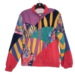 VINTAGE MULTICOLOR BUTTERFLY & GEOMETRIC PRINT HEAD WINDBREAKER SIZE S